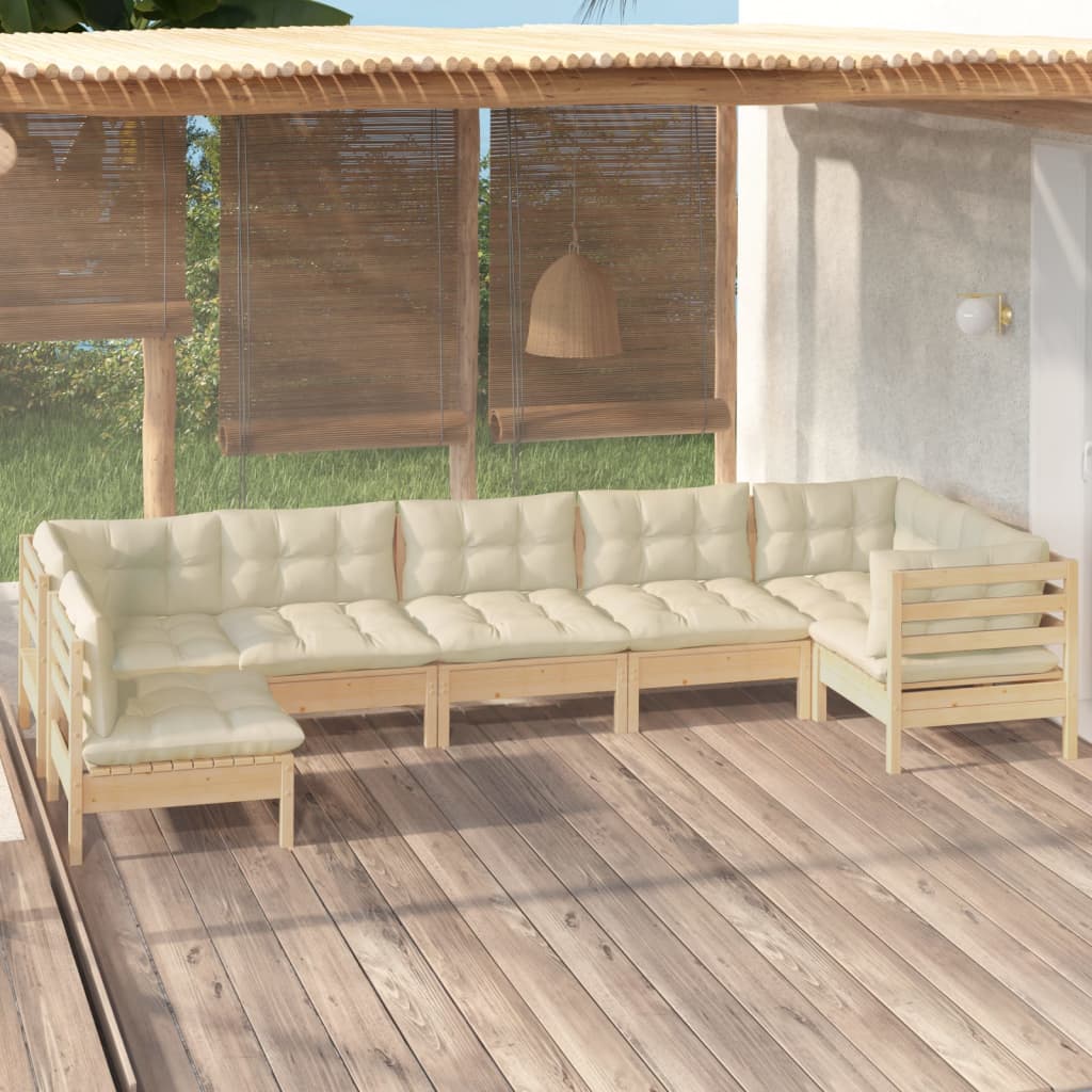 7 Piece Garden Lounge Set with Cream Cushions Pinewood