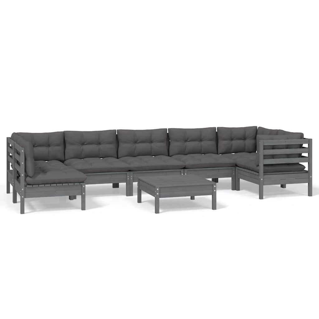 8 Piece Garden Lounge Set with Cushions Grey Pinewood