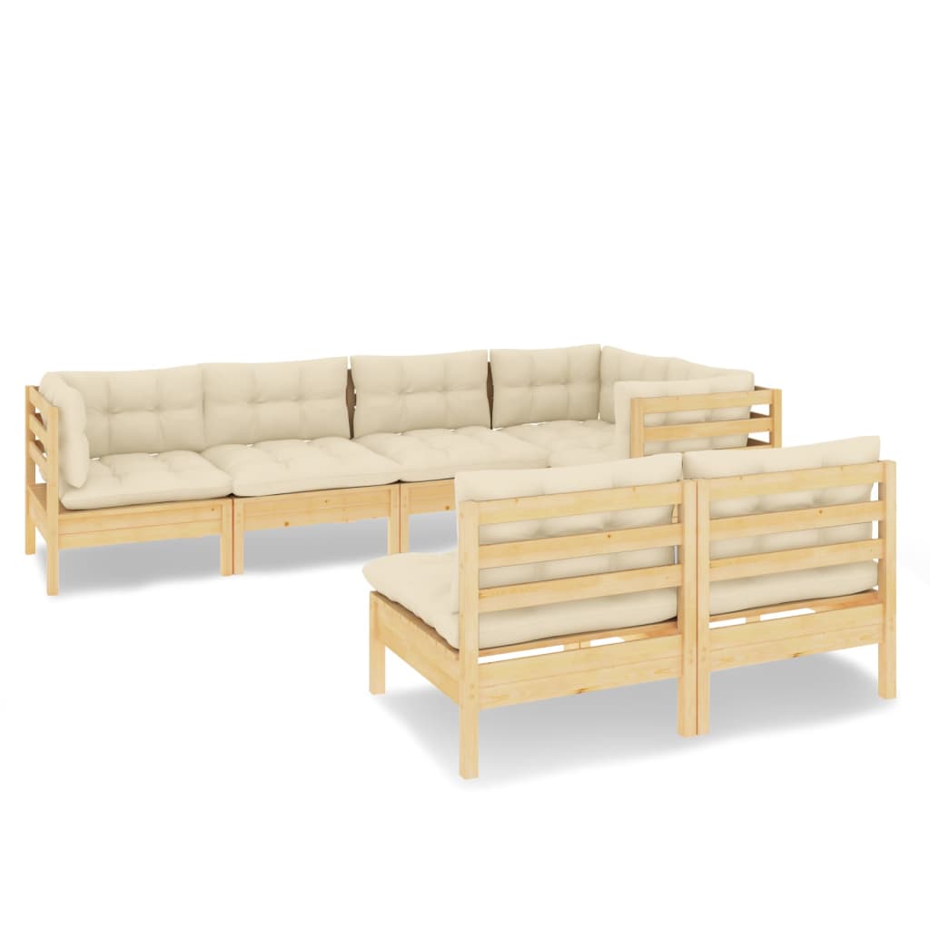 7 Piece Garden Lounge Set with Cream Cushions Solid Pinewood