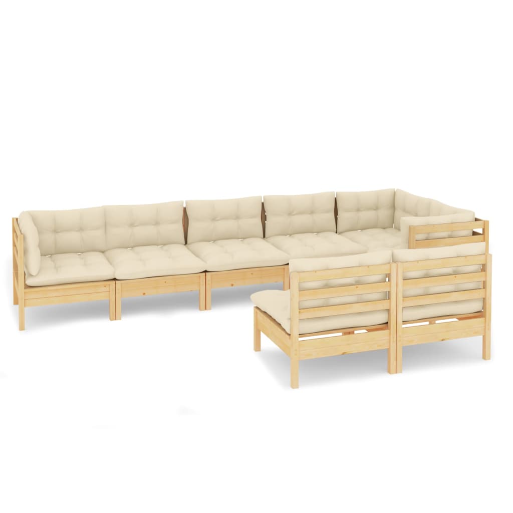 8 Piece Garden Lounge Set with Cream Cushions Solid Pinewood
