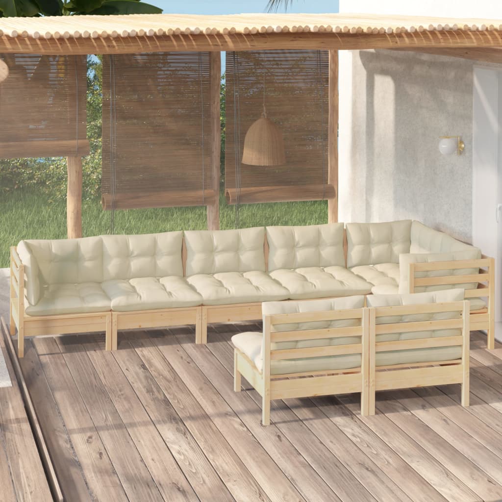 8 Piece Garden Lounge Set with Cream Cushions Solid Pinewood