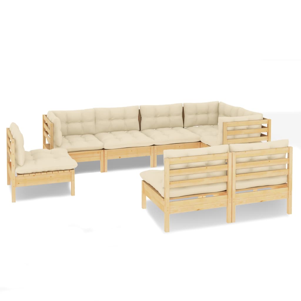 8 Piece Garden Lounge Set with Cream Cushions Solid Pinewood