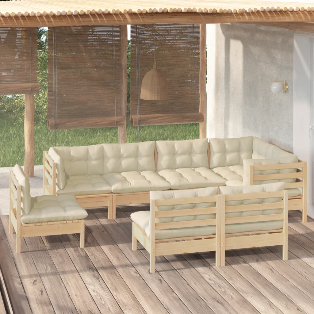 8 Piece Garden Lounge Set with Cream Cushions Solid Pinewood