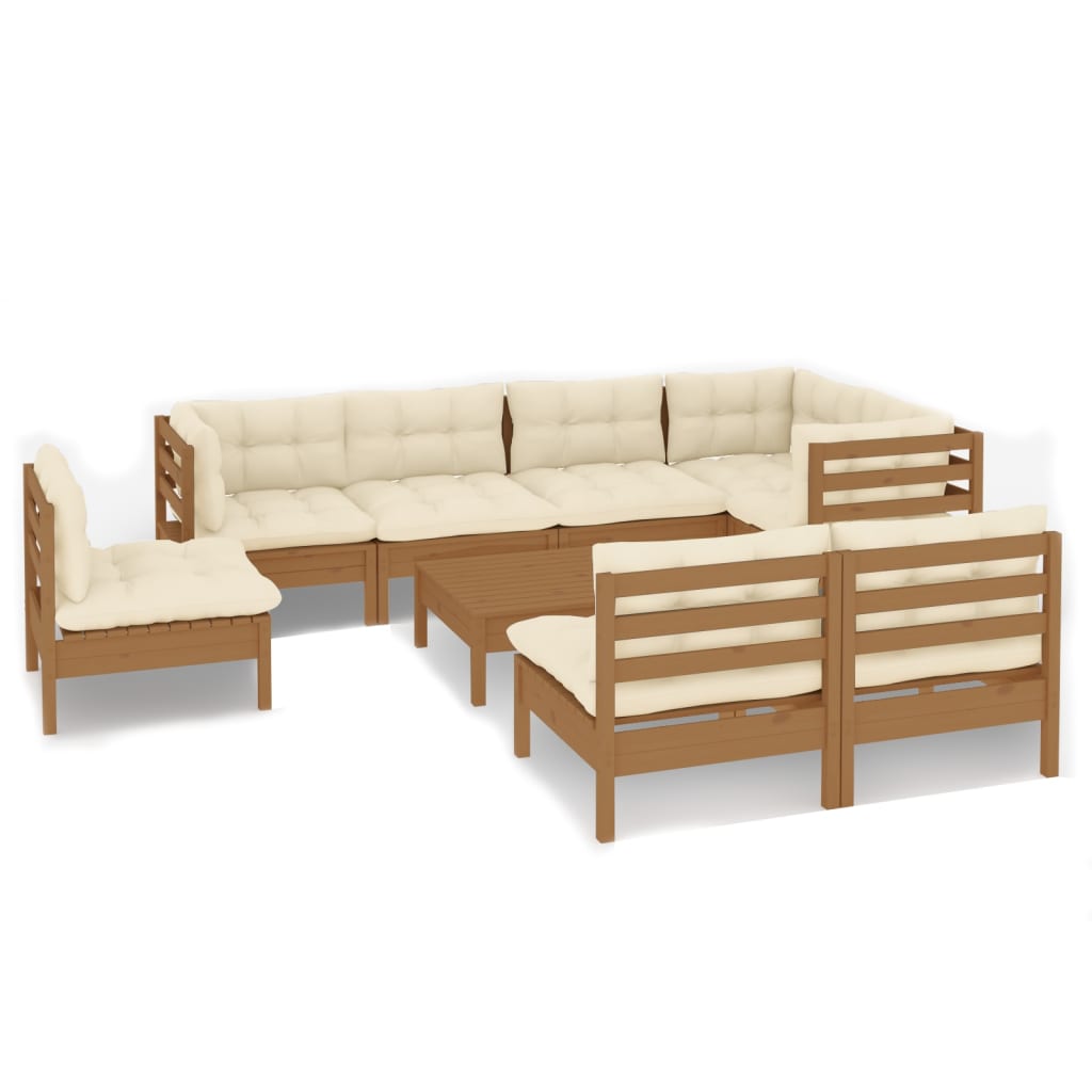 9 Piece Garden Lounge Set with Cushions Honey Brown Pinewood