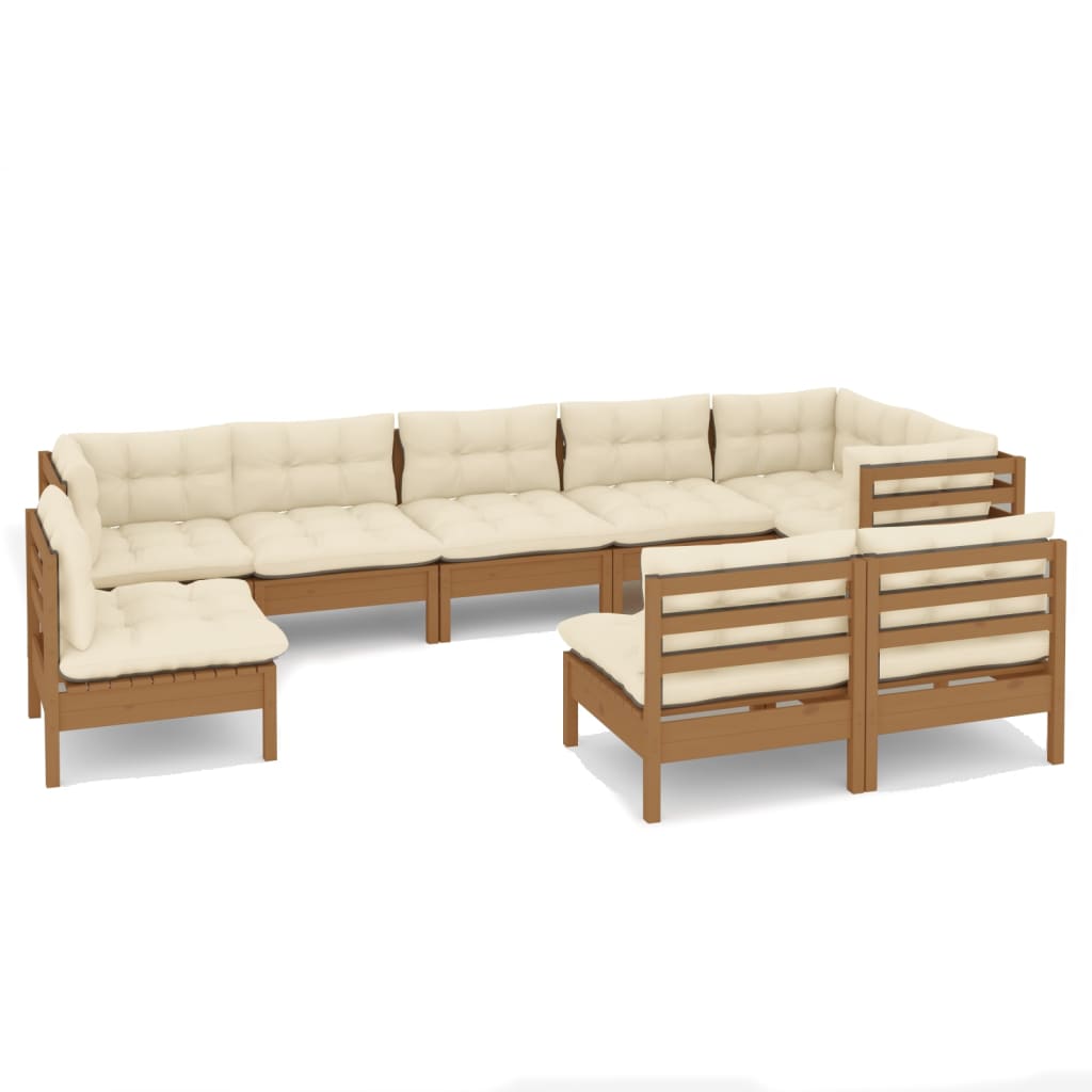 9 Piece Garden Lounge Set with Cushions Honey Brown Pinewood