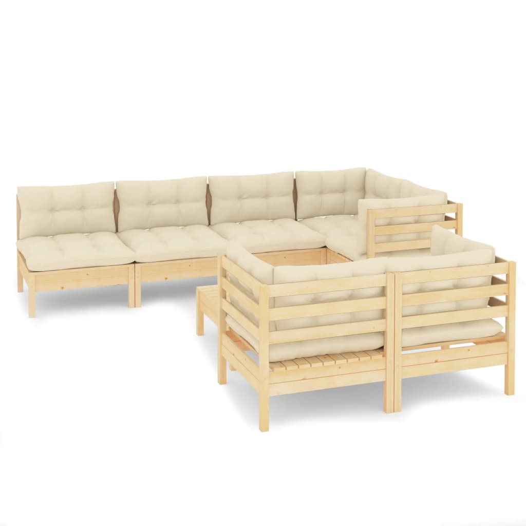 8 Piece Garden Lounge Set with Cream Cushions Solid Pinewood