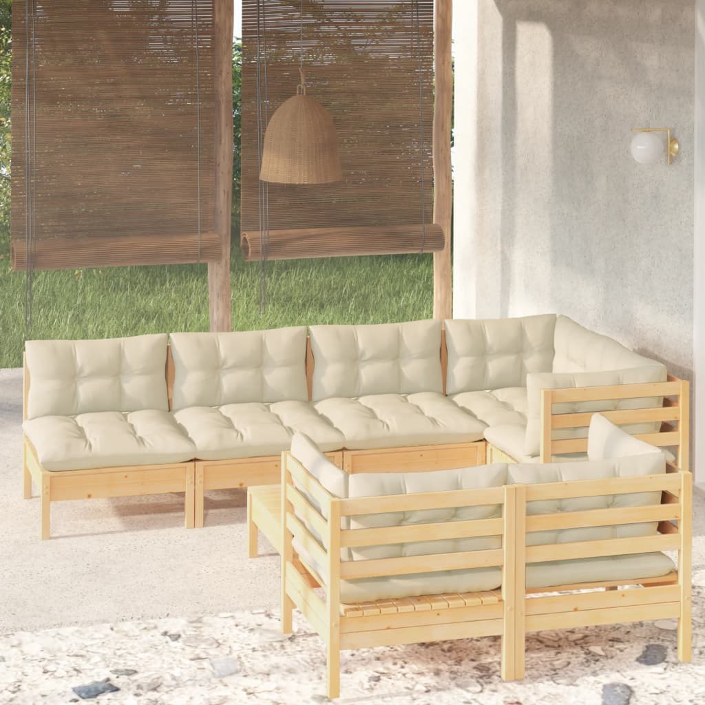 8 Piece Garden Lounge Set with Cream Cushions Solid Pinewood