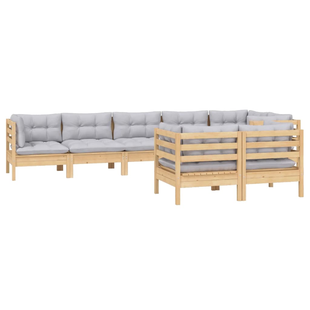 8 Piece Garden Lounge Set with Grey Cushions Solid Pinewood