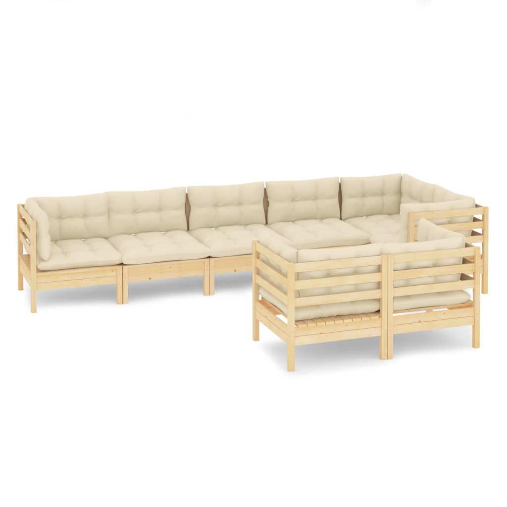 8 Piece Garden Lounge Set with Cream Cushions Solid Pinewood