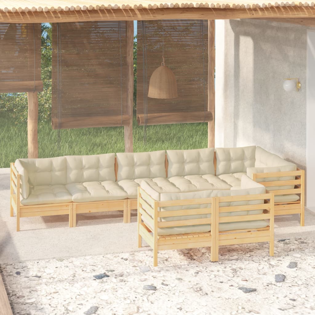 8 Piece Garden Lounge Set with Cream Cushions Solid Pinewood