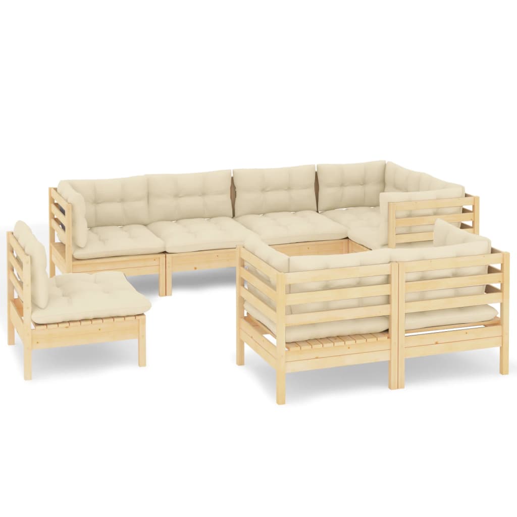 8 Piece Garden Lounge Set with Cream Cushions Solid Pinewood