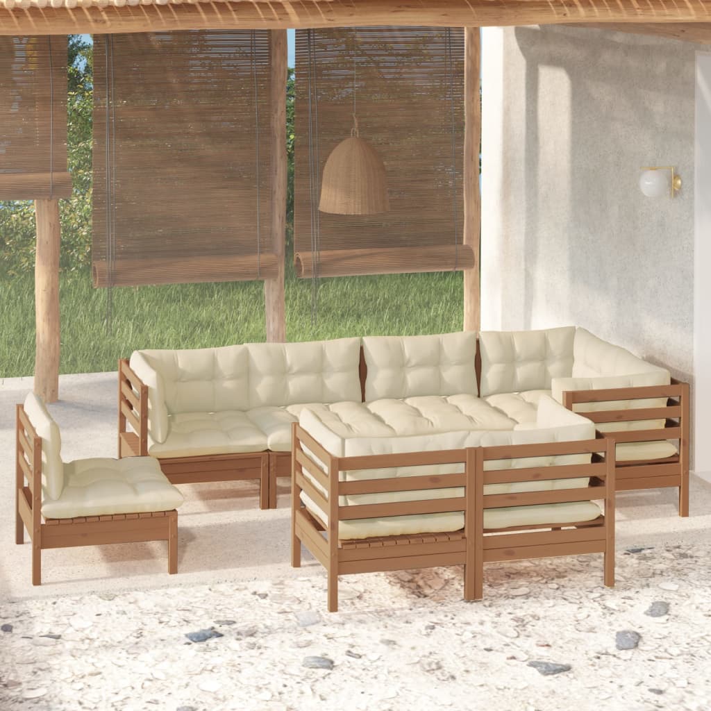 8 Piece Garden Lounge Set with Cushions Honey Brown Pinewood