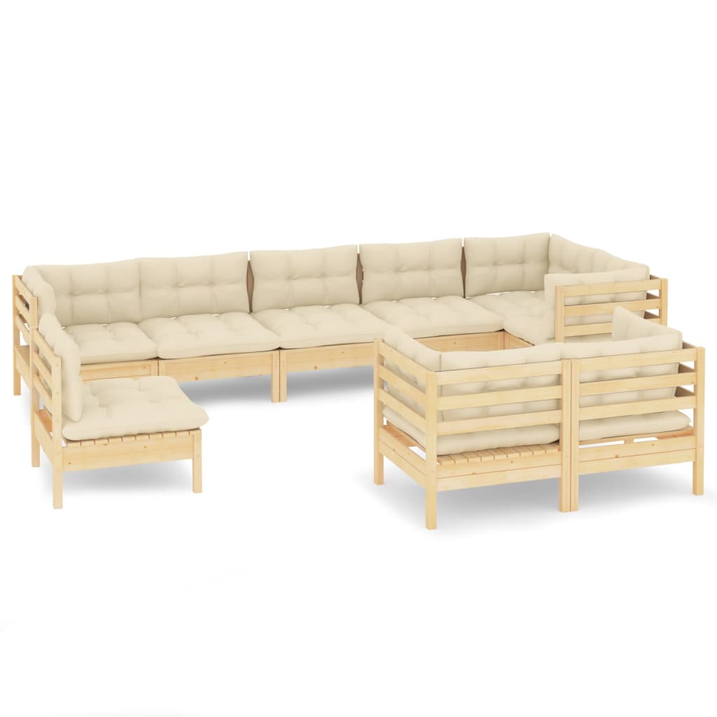 9 Piece Garden Lounge Set with Cream Cushions Solid Pinewood