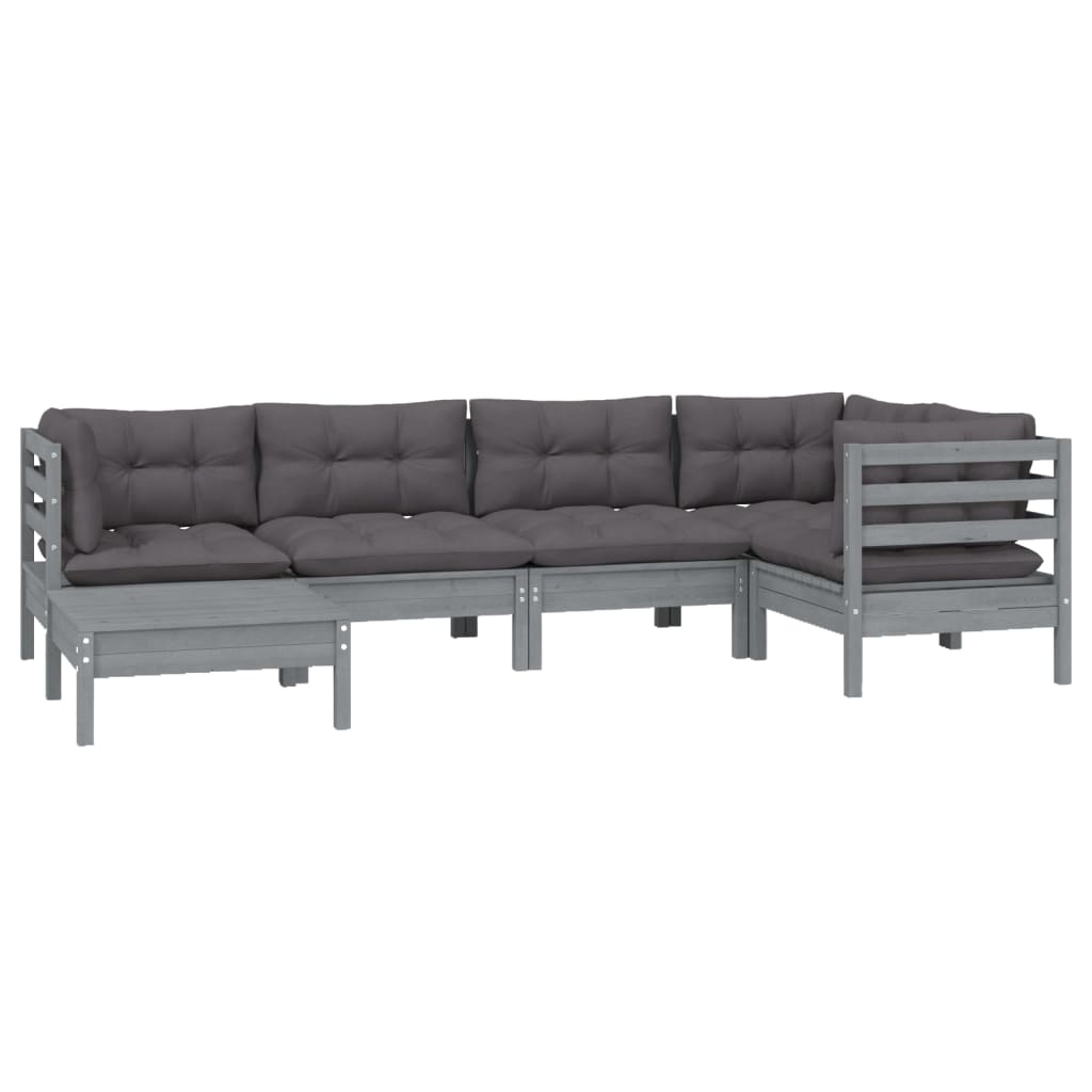 6 Piece Garden Lounge Set with Cushions Grey Solid Pinewood