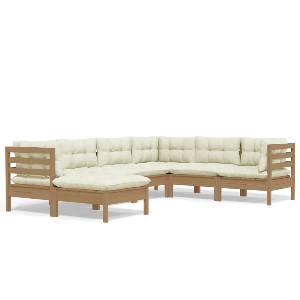 7 Piece Garden Lounge Set with Cushions Honey Brown Pinewood