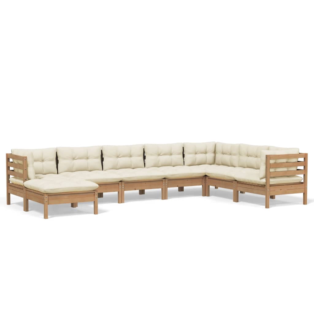 8 Piece Garden Lounge Set with Cushions Honey Brown Pinewood