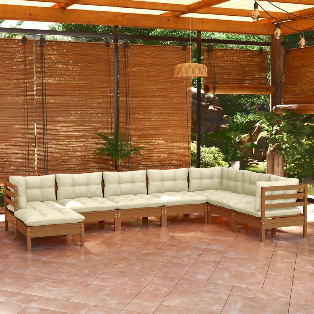 8 Piece Garden Lounge Set with Cushions Honey Brown Pinewood