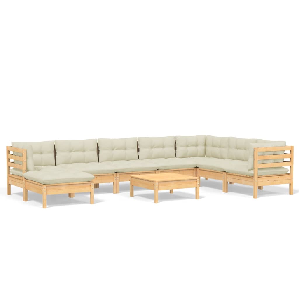 9 Piece Garden Lounge Set with Cream Cushions Solid Pinewood