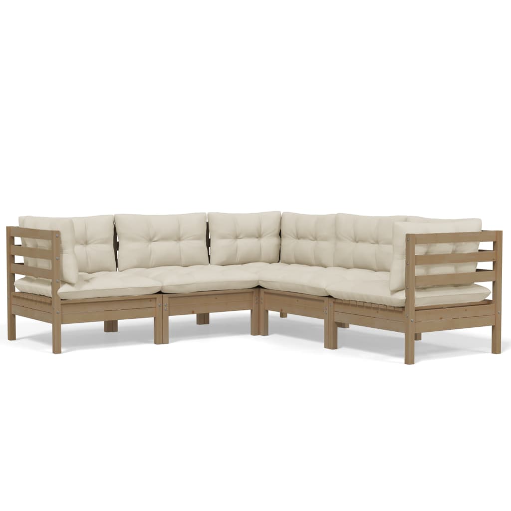 5 Piece Garden Lounge Set with Cushions Honey Brown Pinewood