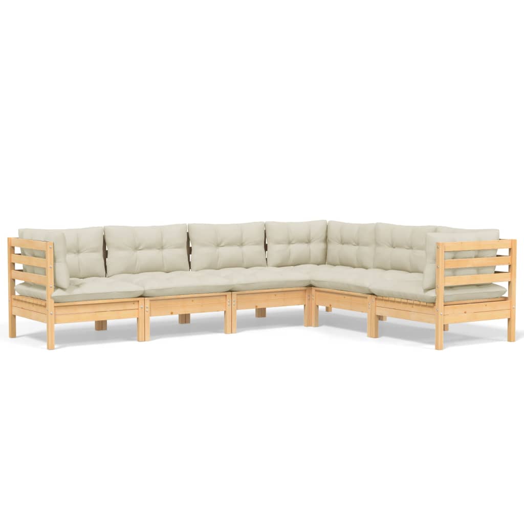 6 Piece Garden Lounge Set with Cream Cushions Solid Pinewood