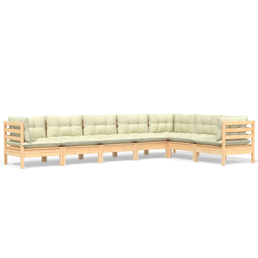7 Piece Garden Lounge Set with Cream Cushions Solid Pinewood