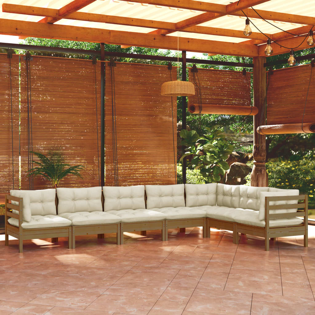 7 Piece Garden Lounge Set with Cushions Honey Brown Pinewood