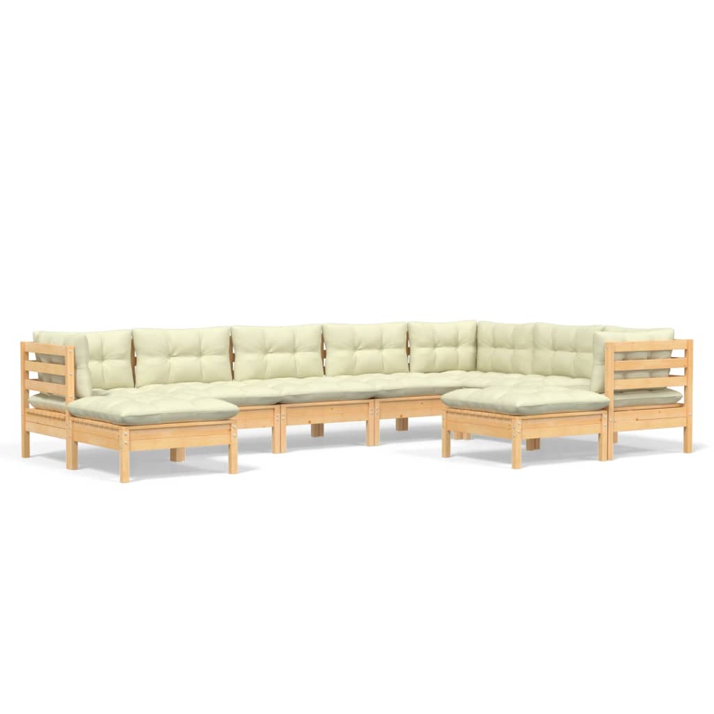 9 Piece Garden Lounge Set with Cream Cushions Solid Pinewood