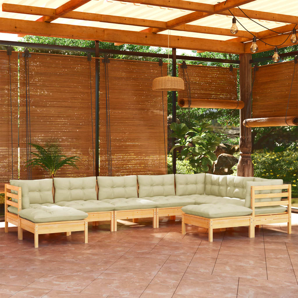 9 Piece Garden Lounge Set with Cream Cushions Solid Pinewood