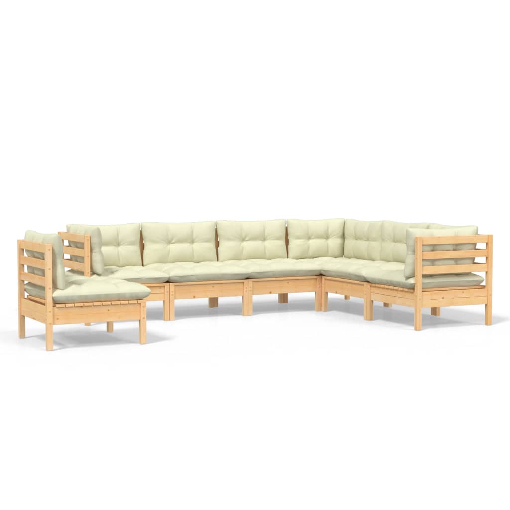 7 Piece Garden Lounge Set with Cream Cushions Solid Pinewood