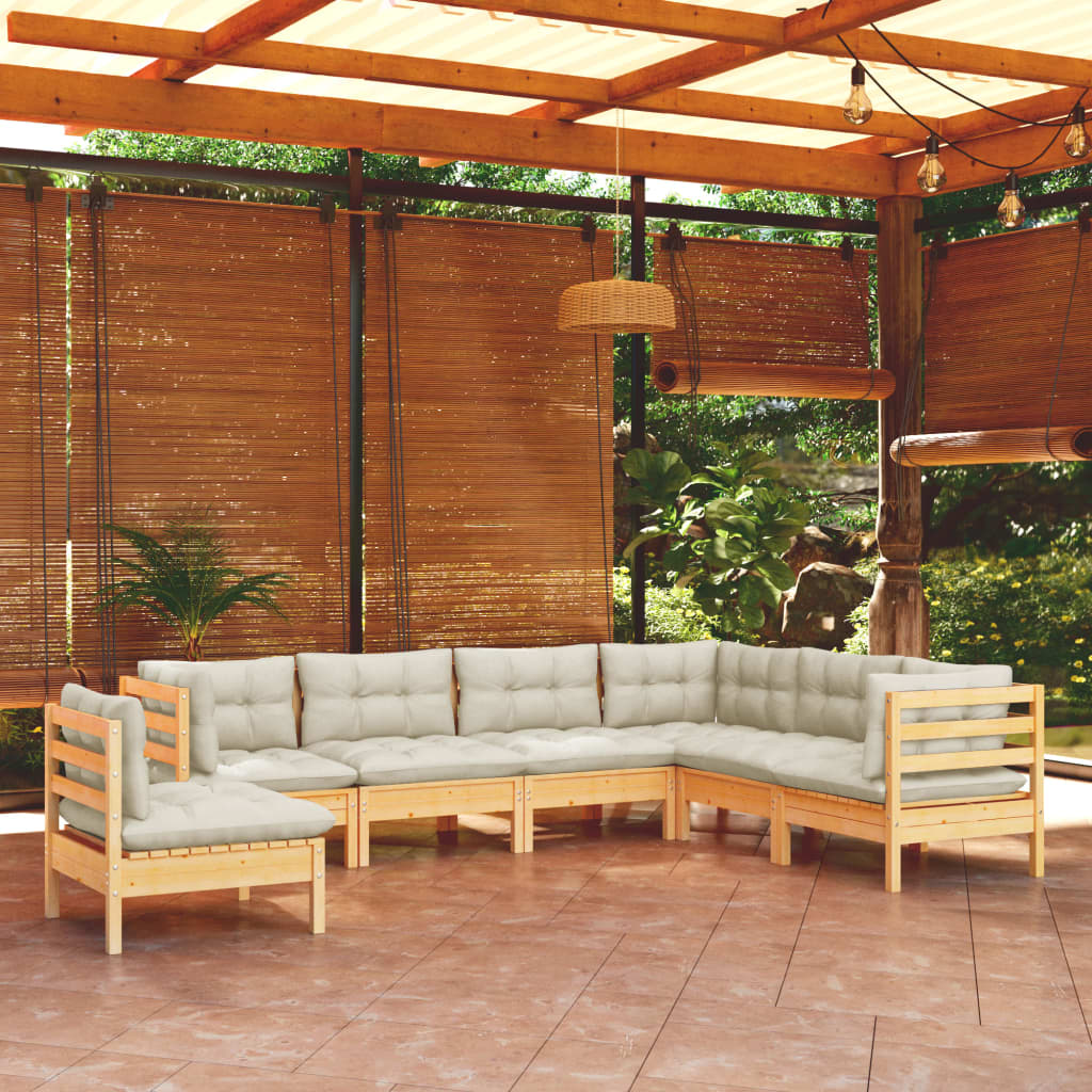 7 Piece Garden Lounge Set with Cream Cushions Solid Pinewood