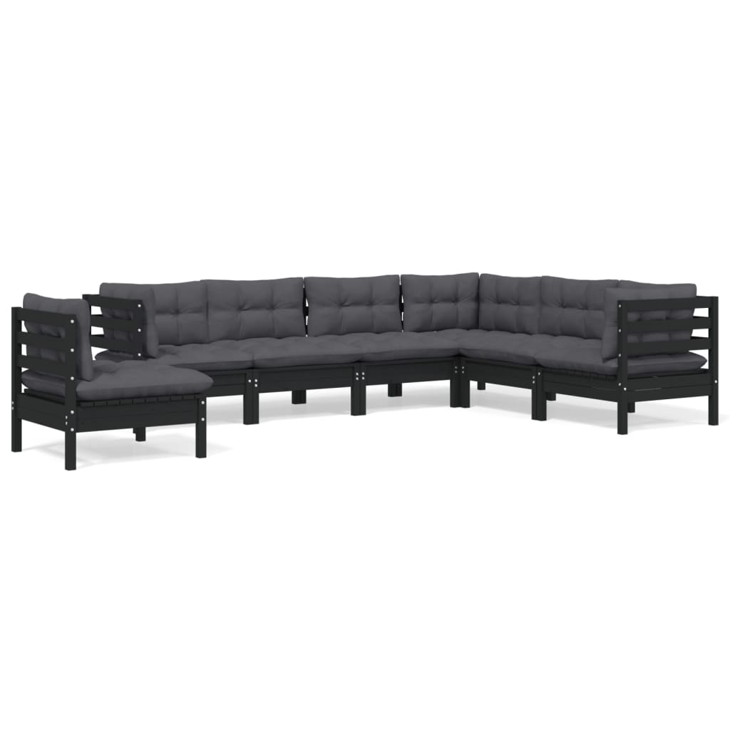 7 Piece Garden Lounge Set with Cushions Black Solid Pinewood