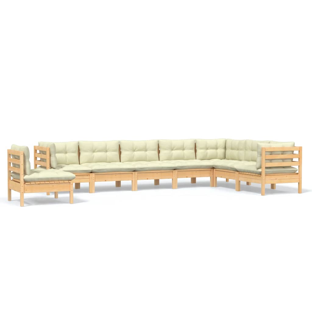 8 Piece Garden Lounge Set with Cream Cushions Solid Pinewood
