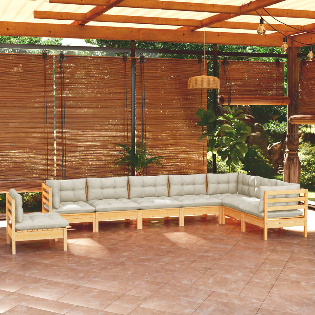 8 Piece Garden Lounge Set with Cream Cushions Solid Pinewood