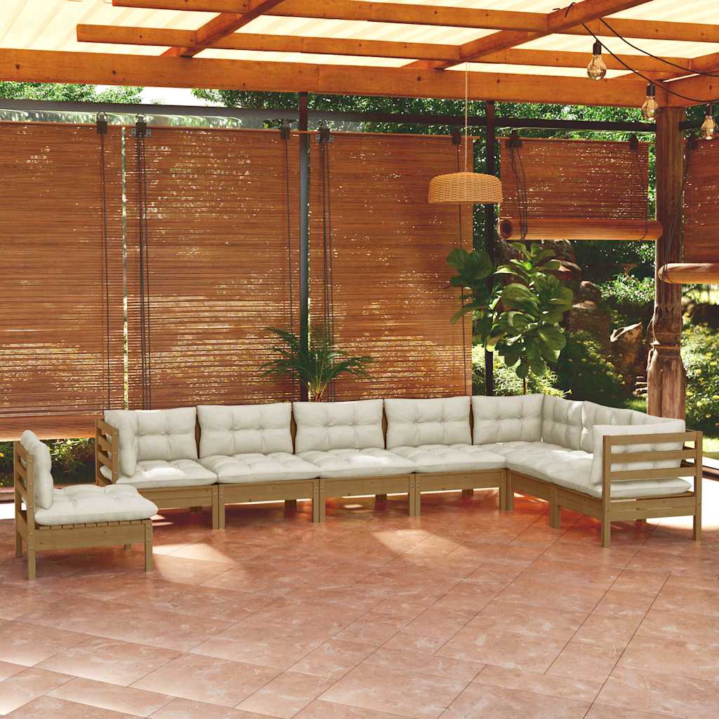 8 Piece Garden Lounge Set with Cushions Honey Brown Pinewood