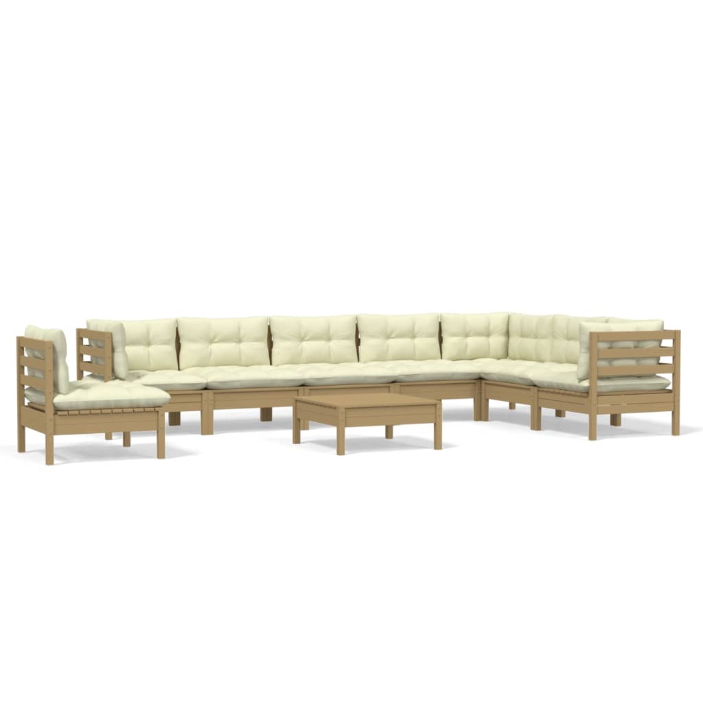 9 Piece Garden Lounge Set with Cushions Honey Brown Pinewood