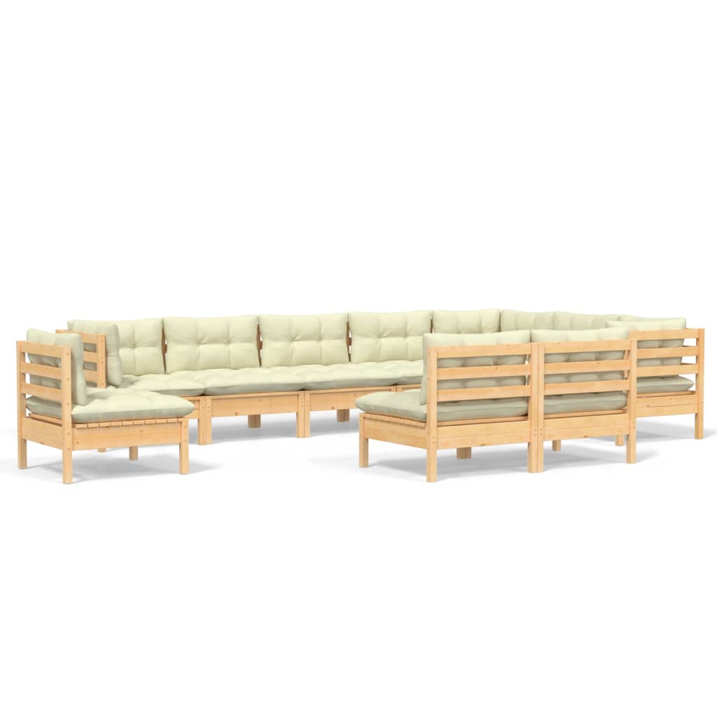 10 Piece Garden Lounge Set with Cream Cushions Solid Pinewood