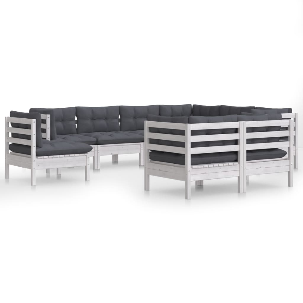 9 Piece Garden Lounge Set with Cushions White Solid Pinewood