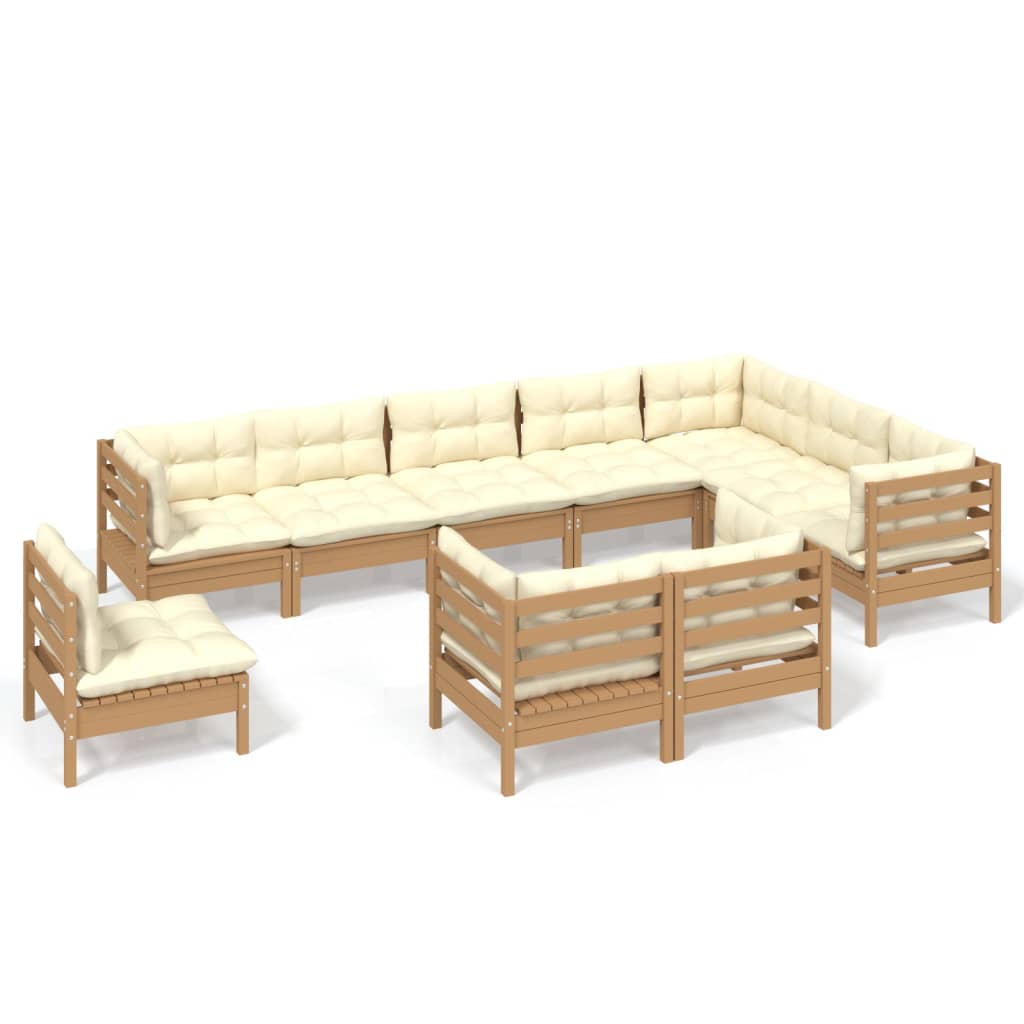 10 Piece Garden Lounge Set with Cushions Honey Brown Pinewood