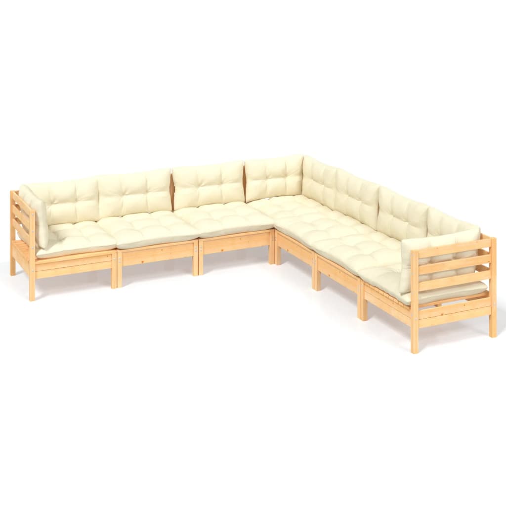 7 Piece Garden Lounge Set with Cream Cushions Solid Pinewood