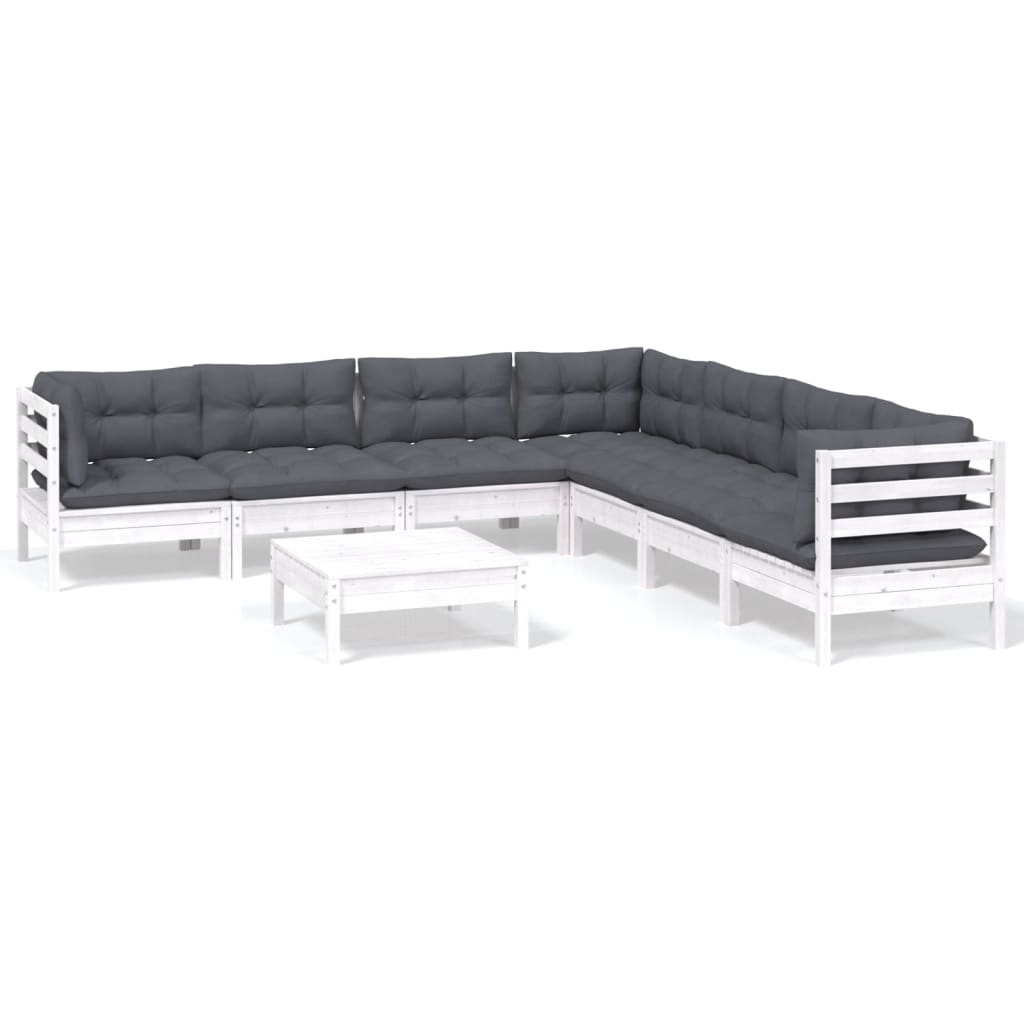 8 Piece Garden Lounge Set with Cushions White Solid Pinewood