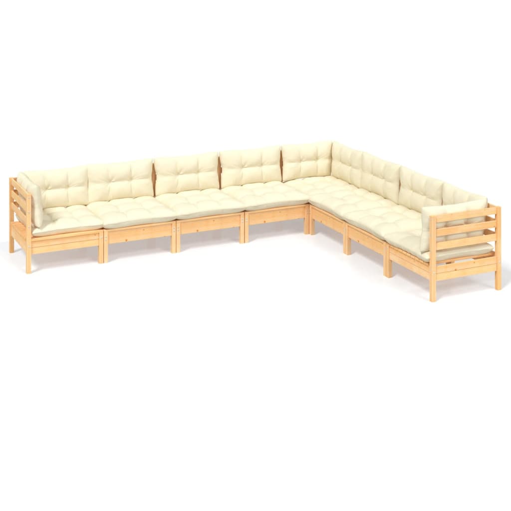 8 Piece Garden Lounge Set with Cream Cushions Solid Pinewood