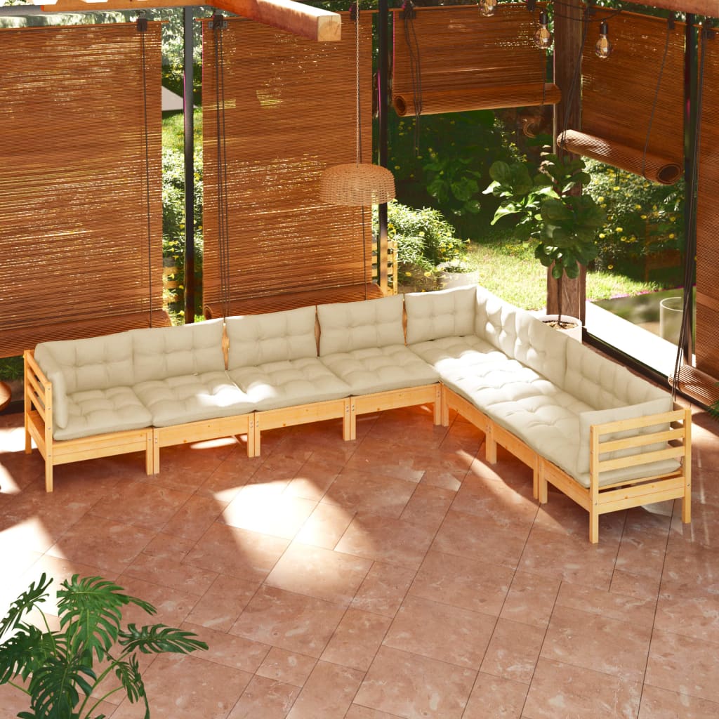 8 Piece Garden Lounge Set with Cream Cushions Solid Pinewood