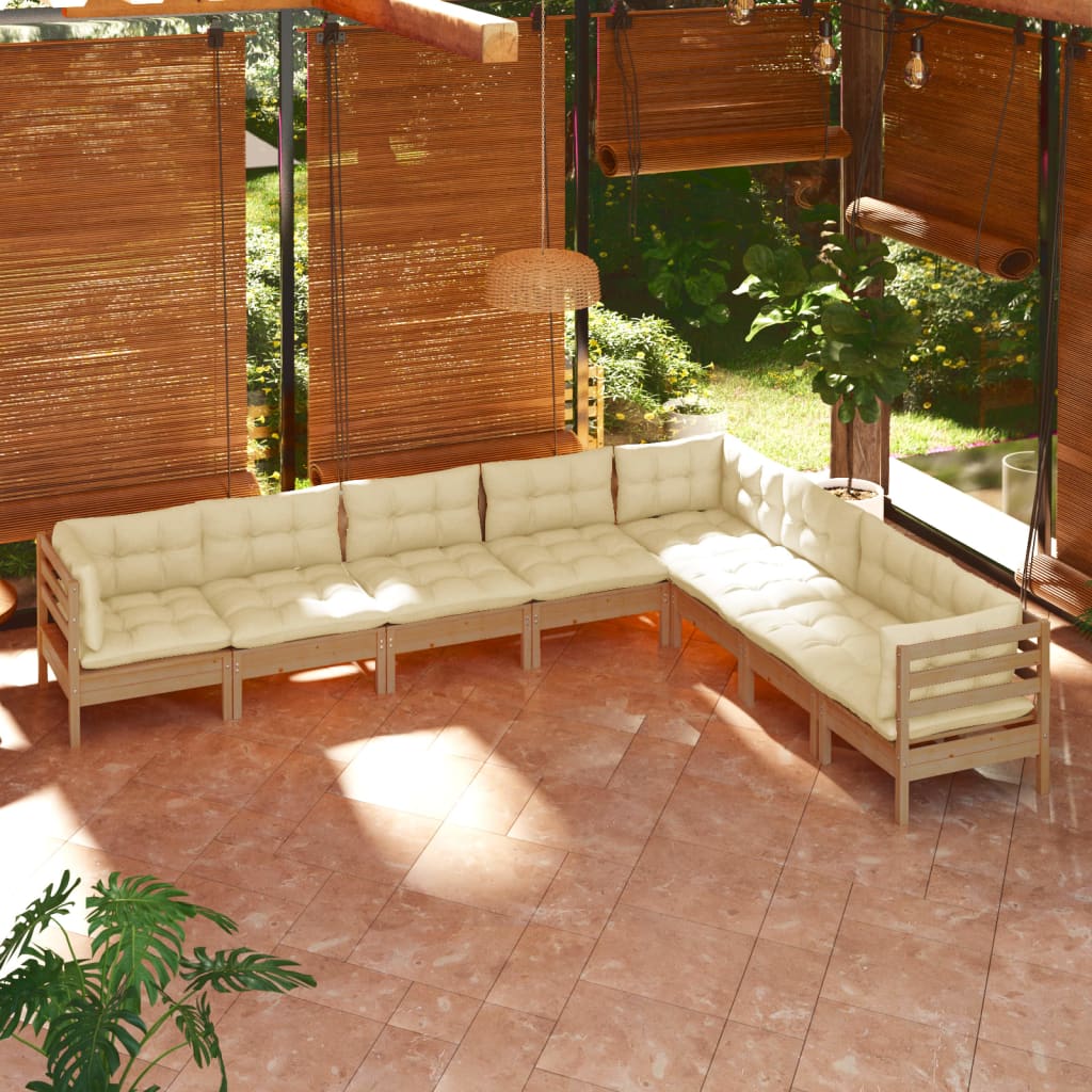 8 Piece Garden Lounge Set with Cushions Honey Brown Pinewood