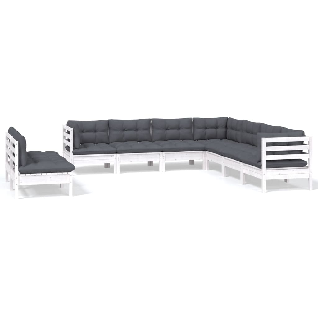 9 Piece Garden Lounge Set with Cushions White Solid Pinewood