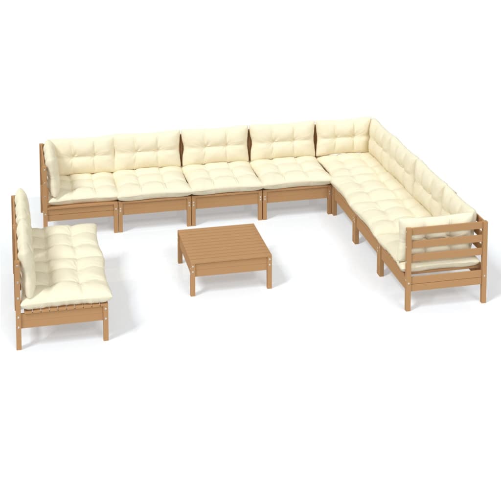 11 Piece Garden Lounge Set with Cushions Honey Brown Pinewood