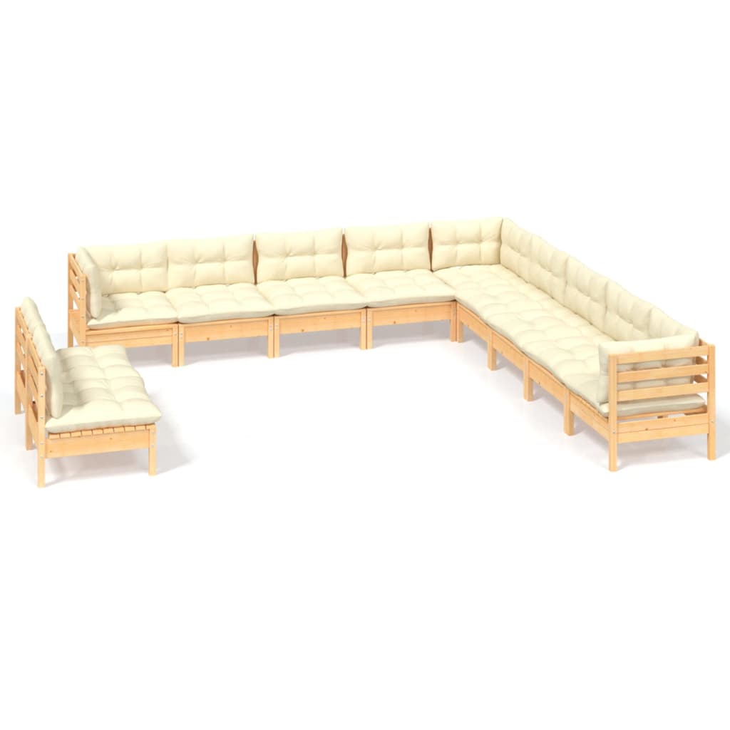 11 Piece Garden Lounge Set with Cream Cushions Solid Pinewood