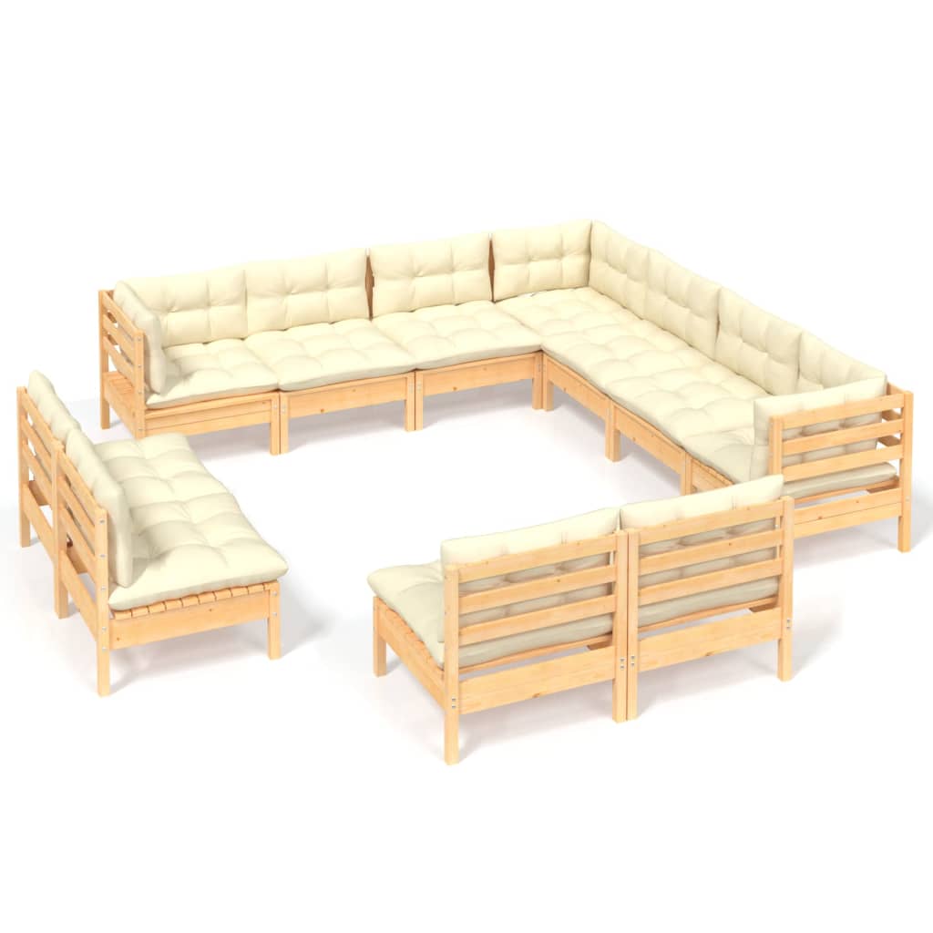 11 Piece Garden Lounge Set with Cream Cushions Solid Pinewood