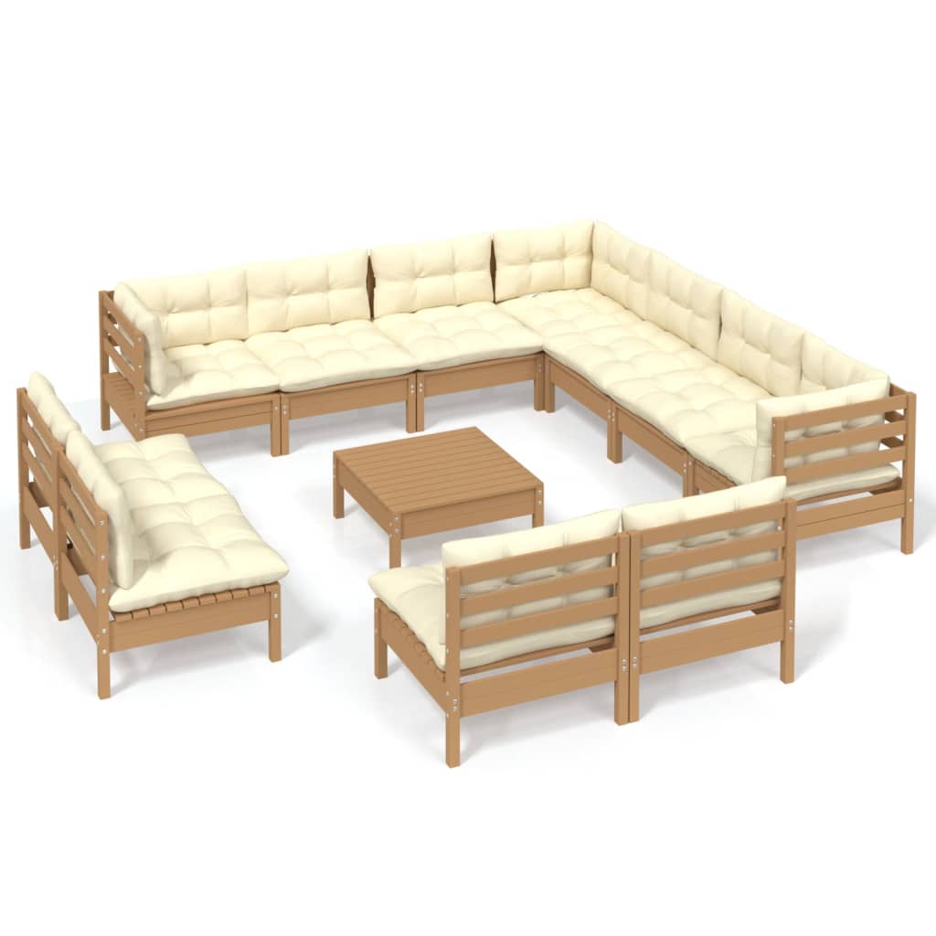 12 Piece Garden Lounge Set with Cushions Honey Brown Pinewood
