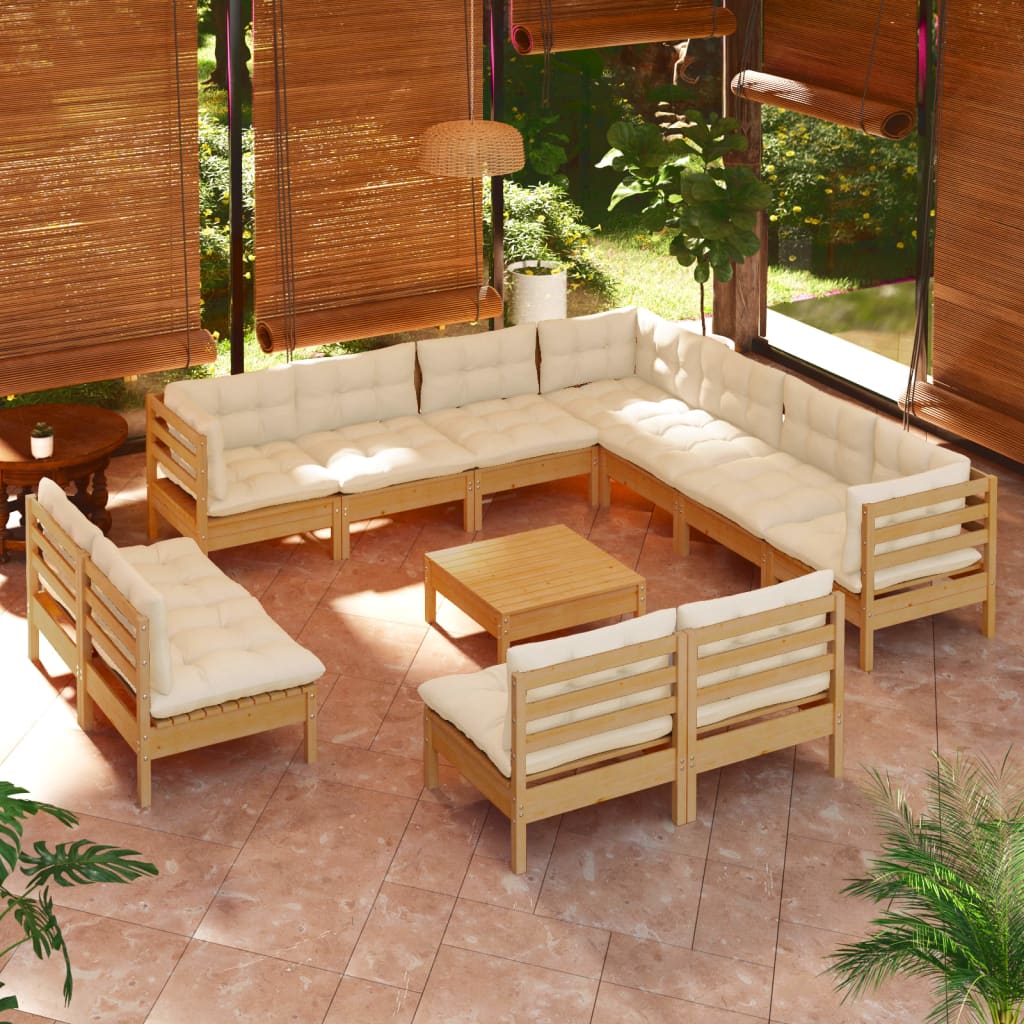 12 Piece Garden Lounge Set with Cushions Honey Brown Pinewood