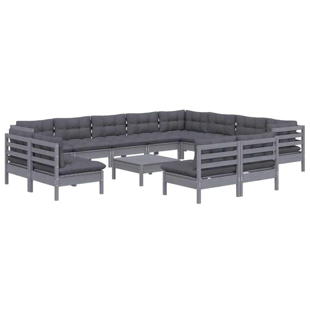 13 Piece Garden Lounge Set with Cushions Grey Solid Pinewood